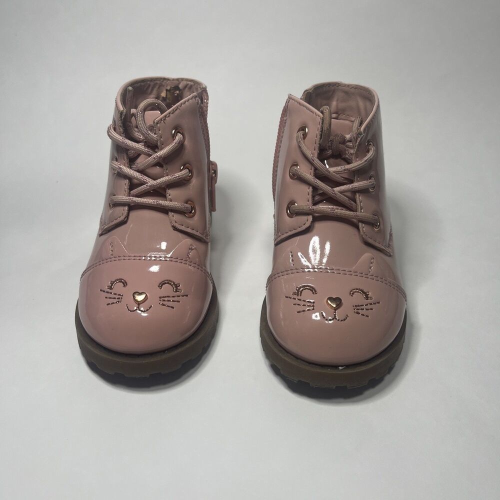 Wonder Nation Girls Kitty Booties Size 6 Pink Lace up and Side Zipper
